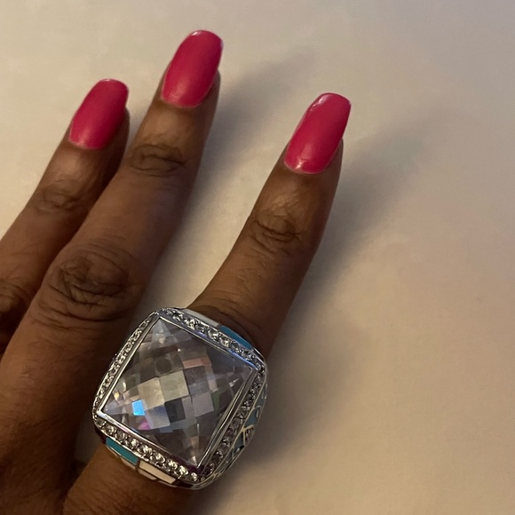 LAUREN G ADAMS STERLING SILVER 925 RING FLEUR DE LIS CZ CLEAR ENAMEL - Picture 12 of 14